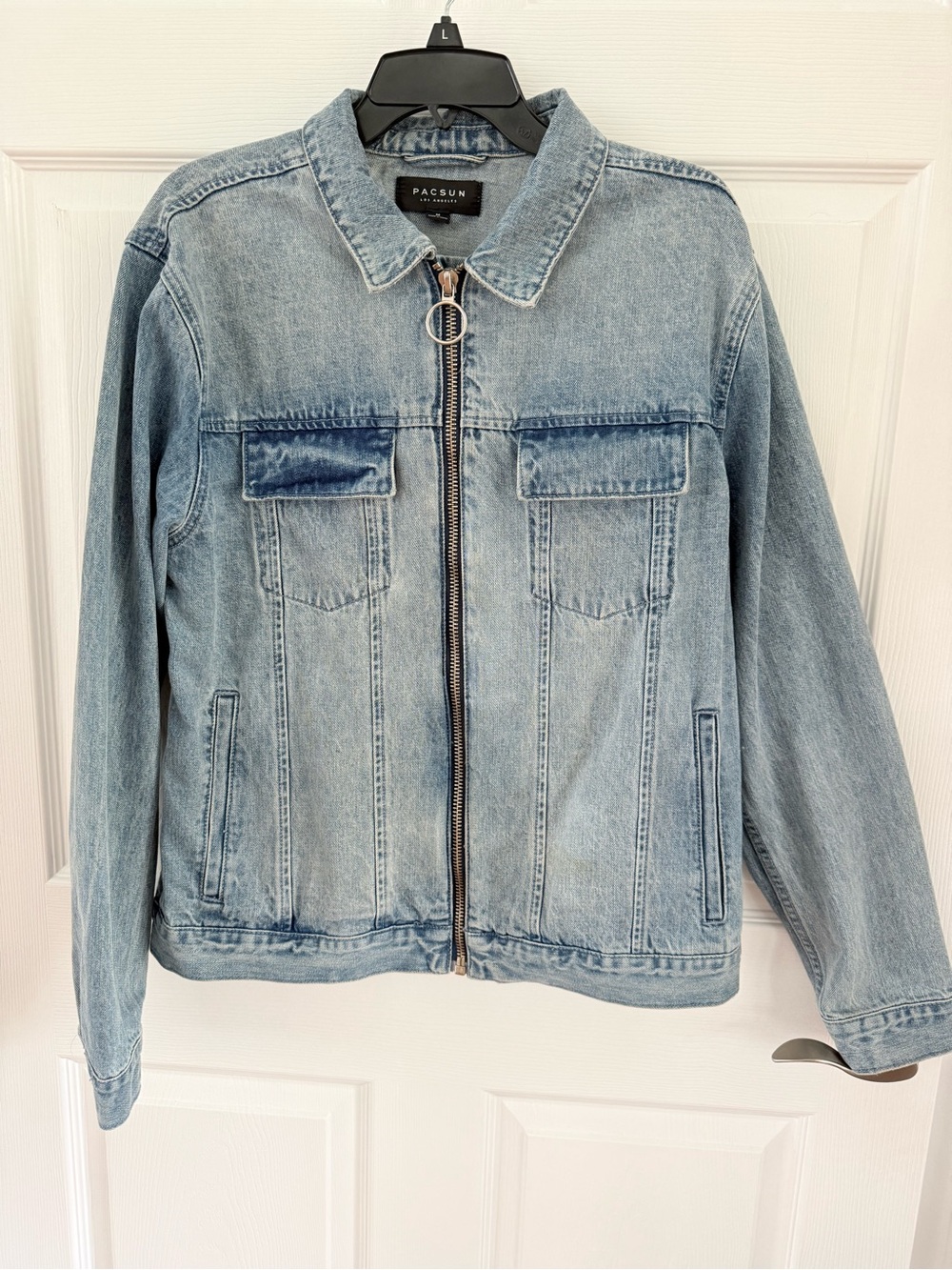 PacSun Vintage Men's Light Blue Washed Denim Zip Jacket